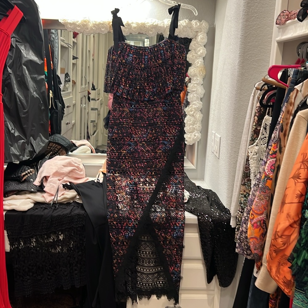 Saloni Black and Red Lace Dress